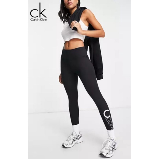 Calvin Klein - Quần Thể Thao Nữ Shadow Logo Black/White High Waist 7/8 Leggings Chính Hãng