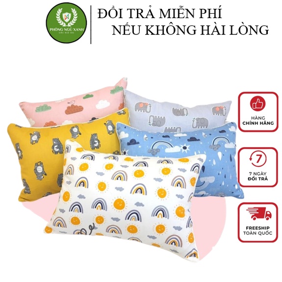Gối trẻ em Phòng ngủ xanh cotton 100% kích thước 30x50cm mềm mát thấm mồ hôi tốt loại đẹp