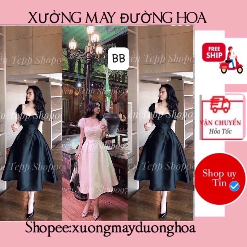 Đầm tacta phối lông vũ tay cánh tiên Xưởng May Đường Hoa kèm ảnh thật