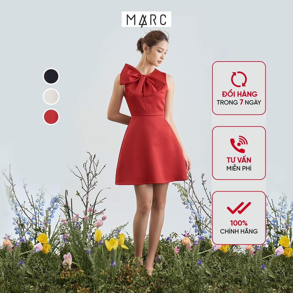 Đầm nữ MARC FASHION form A sát nách cổ tròn phối nơ FASH102022