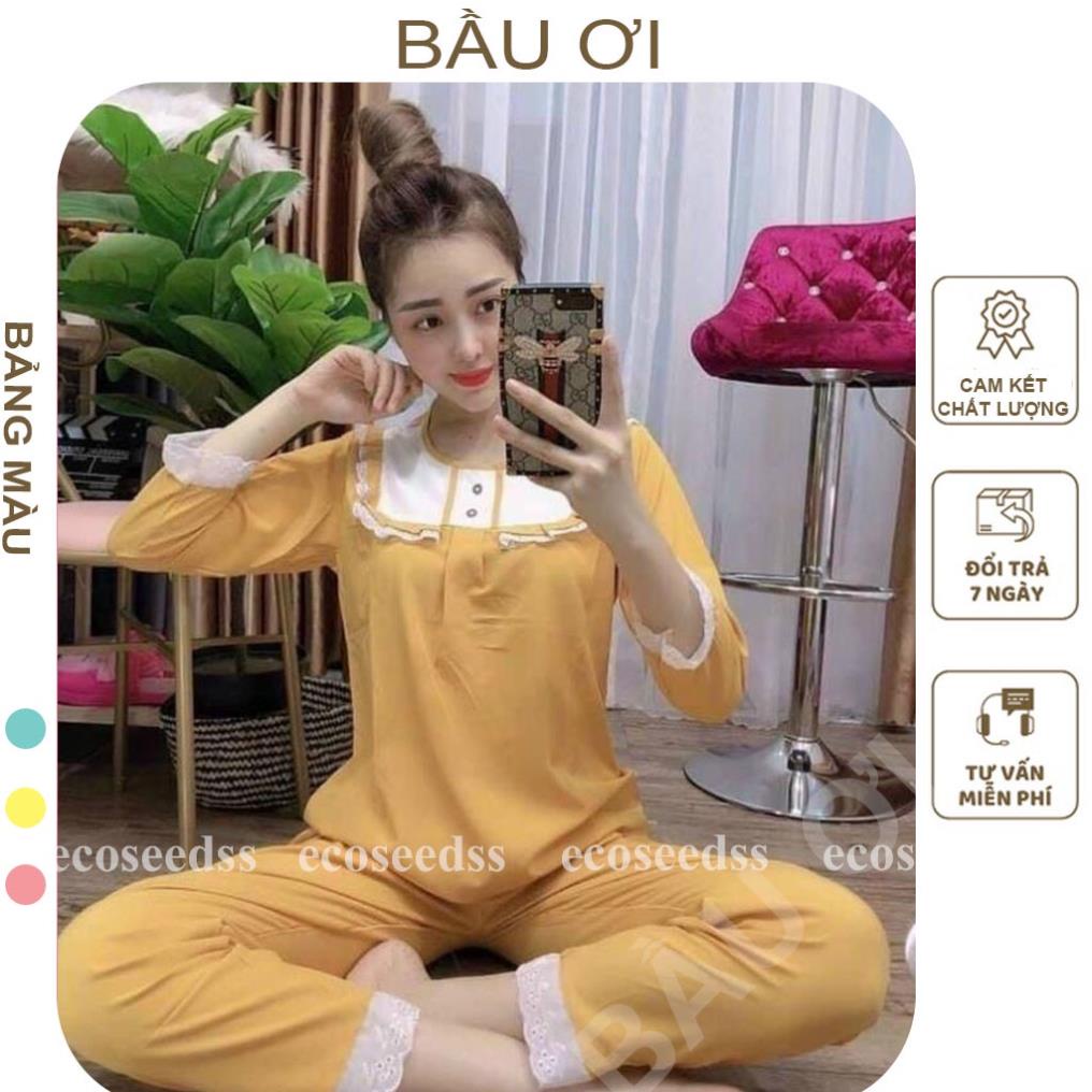BỘ QUẦN ÁO BẦU DÀI TAY MẶC NHÀ TRƯỚC VÀ SAU SINH KIỂU DÁNG TIỂU THƯ CÓ KHÓA CHO CON BÚ, CHẤT LỤA ĐŨI SIÊU