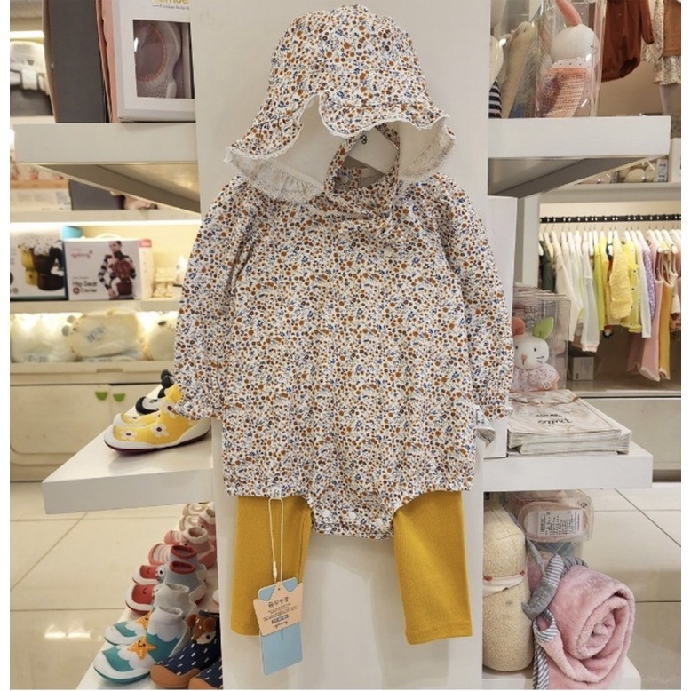 (size 80) Set 3 món (body + quần legging + mũ) cotton mịn đẹp Agabang xuất Hàn dư xịn