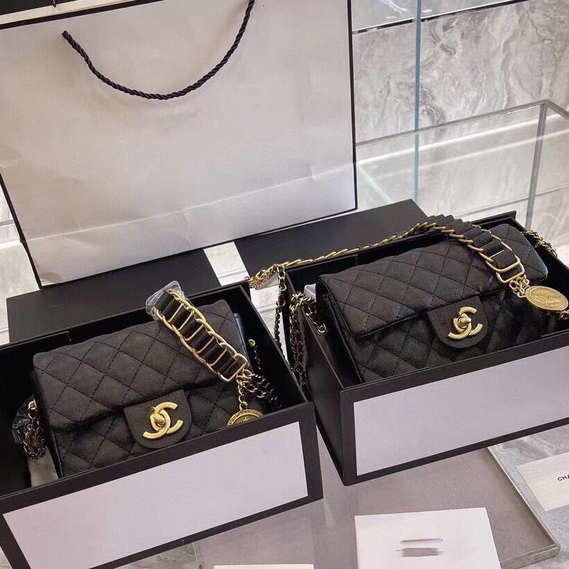 BGZ9 CHANE L new gold coin bag 2021 new badge buckle shoulder bag caviar rhombus chain bag messenger bag for women