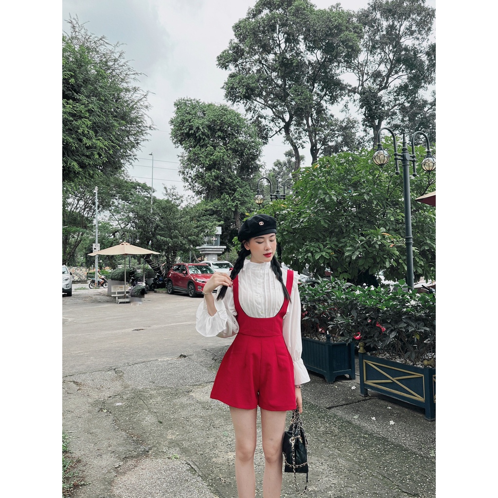 SET YẾM KÈM SƠ MI TRẮNG CỔ VIỀN BÈO 2 màu đen đỏ