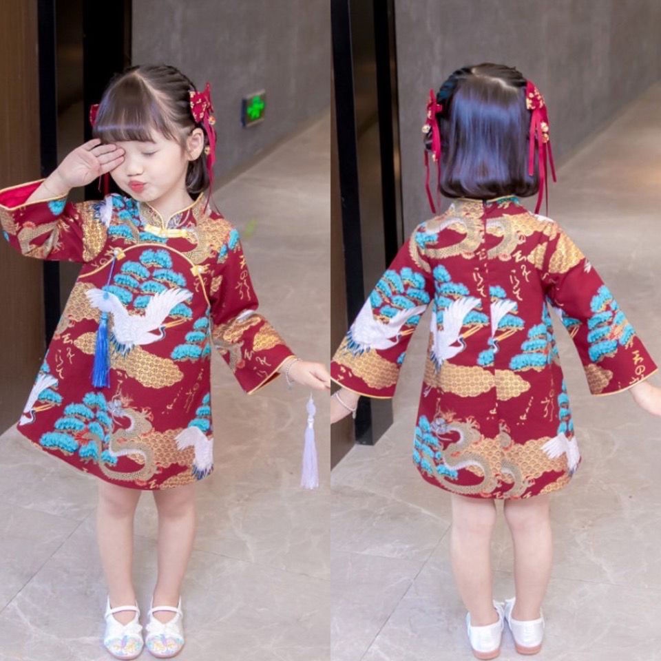 Đầm Sườn Xám Thời Trang Năm Mới 2023 Dành Cho Bé Gái