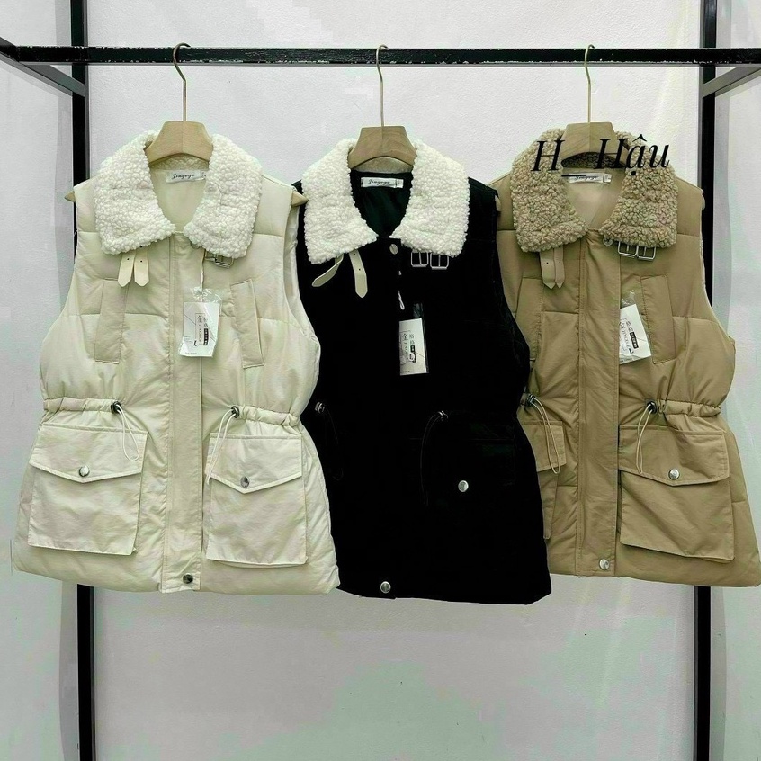 Áo khoác zile phao cổ lông rút eo