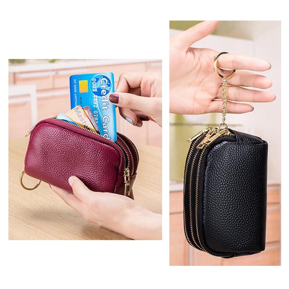 Ví Da Thật 3 Lớp Có Khóa Kéo Và Móc Khóa C40 Hàng Có Sẵn YILIA Mới Cho Nữ