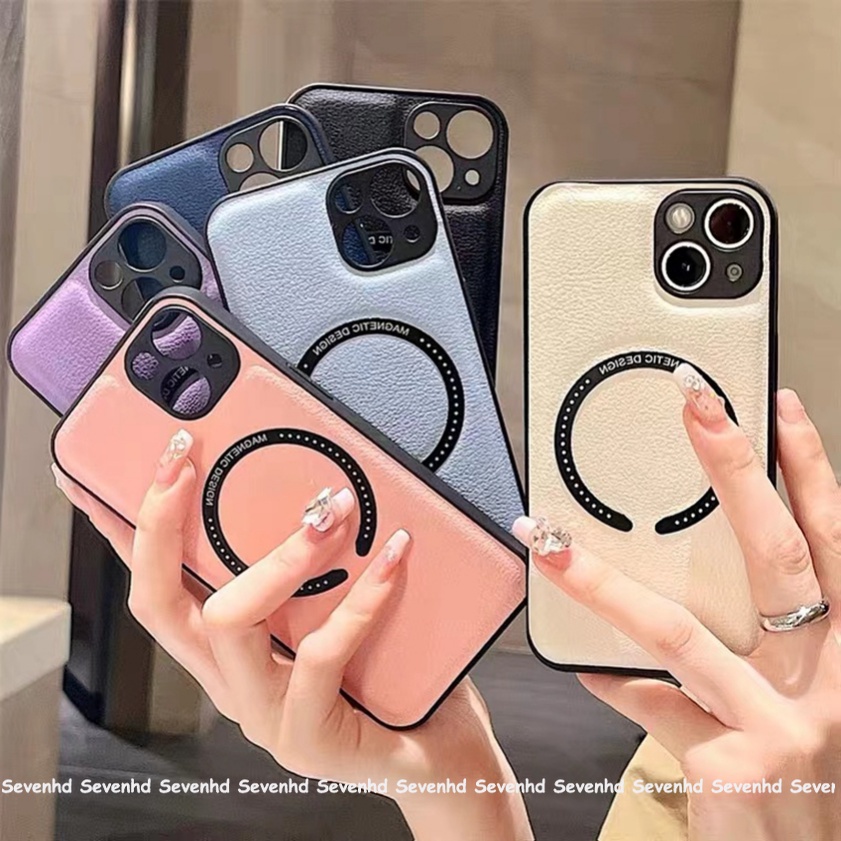 Ốp Điện Thoại Da Từ Tính Màu Trơn Cho iPhone 14 13 12 11 Pro Max X XR Xs Max 8 7 Plus SE 2020