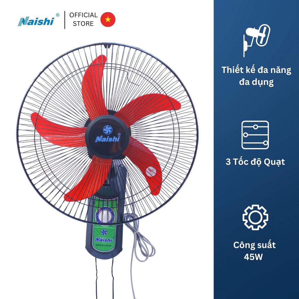 Quạt Treo Tường NAISHI B400 Túp Năng Chuyển Hướng Điện 2 Dây Rút - Công Suất 45W