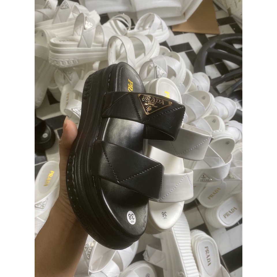 Dép Bánh Mì, Dép Lê Hai Quai Chéo Siêu Nhẹ Logo 2 Màu Đen/trắng Tăng Chiều Cao 7cm