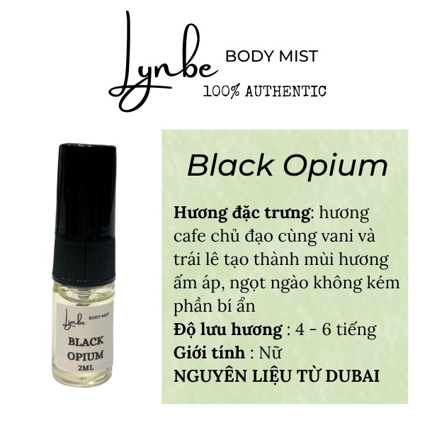 Tinh dầu nước hoa Dubai dạng body mist Lynbe Black Opium ngọt ngào, quyến rũ, bí ẩn 2ML