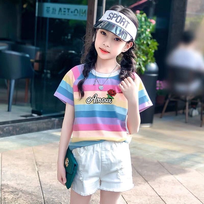 Mới Áo Thun Tay Ngắn Dáng Rộng Thời Trang 2022 Cho Bé Gái