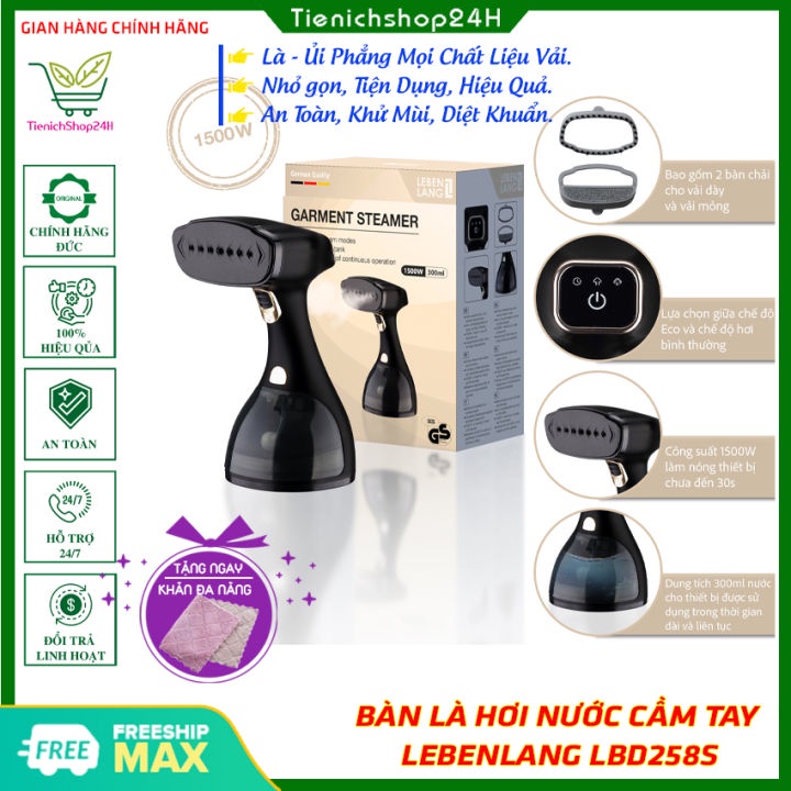 Bàn Ủi, Bàn Là Hơi Nước Cầm Tay LeBenLang - Tặng Kèm 2 Đầu Chải - Công Suất Cao 1500w 300m
