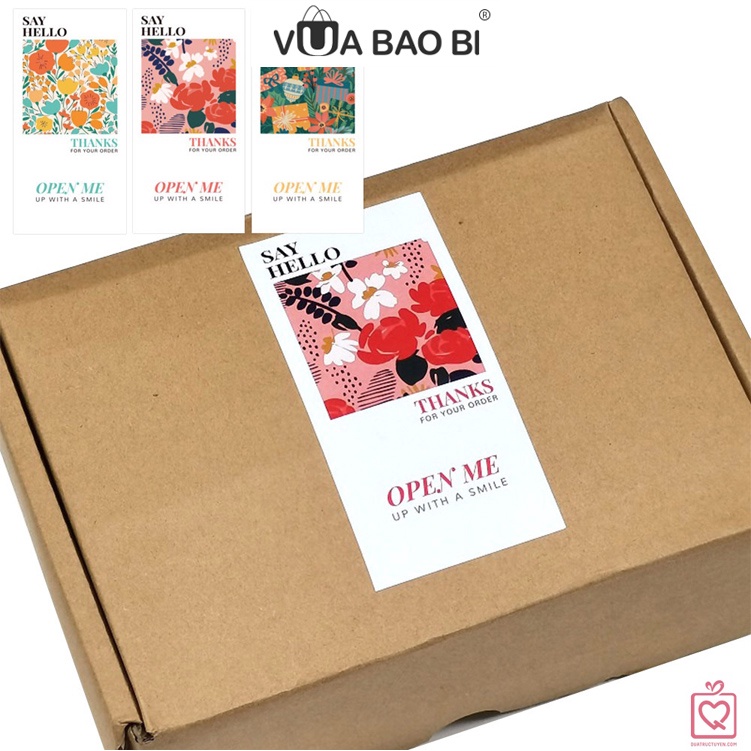 tem decal bộ 50 nhãn dán hộp niêm phong hình hoa vintage TE05-Vua Bao Bì, sticker cám ơn dán hộp túi bao bì đóng hàng
