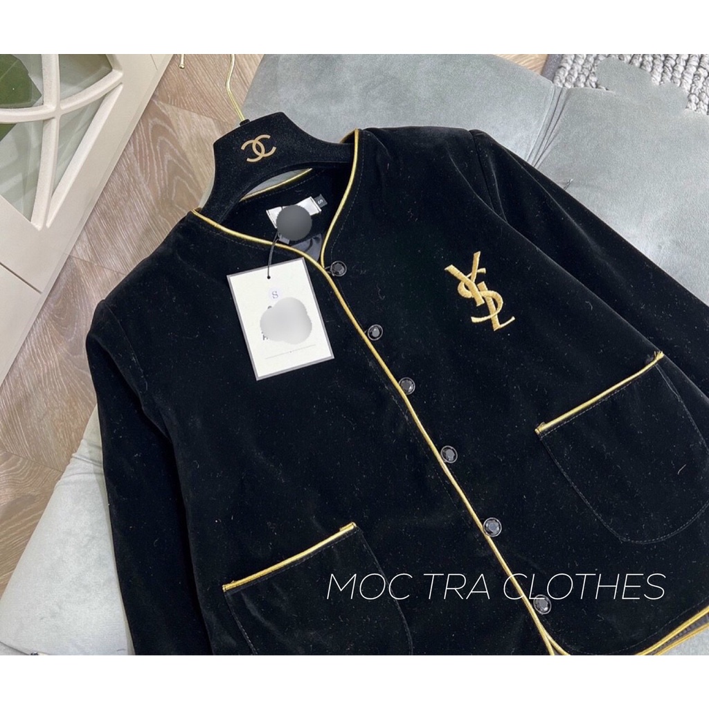 Áo khoác nhung nữ dài tay Quảng Châu thiết kế 2 lớp thêu logo siêu xinh, Áo thu đông nữ công sở rẻ đẹp