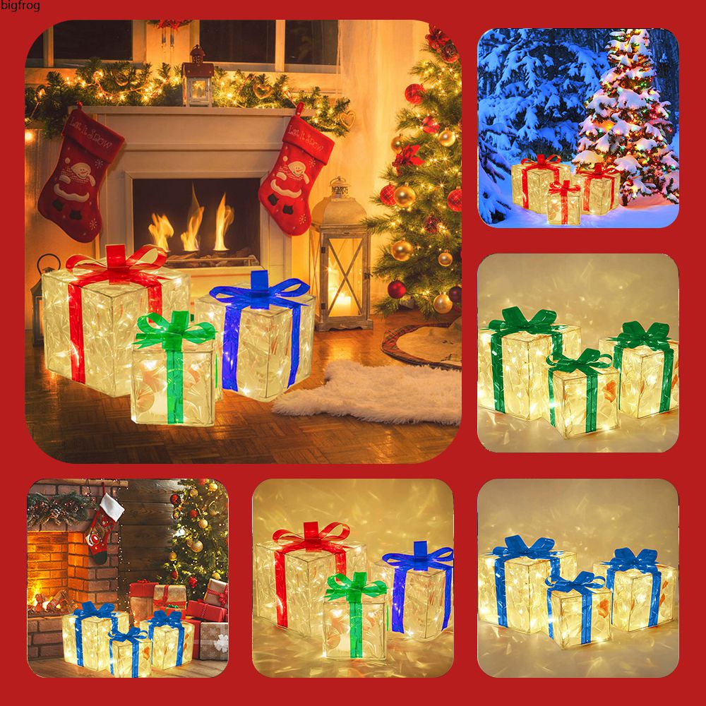 Set 3 Hộp Quà Trang Trí Cây Thông Noel Có Đèn Phát Sáng