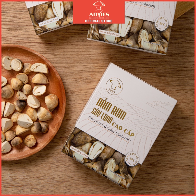 Nấm rơm sấy lạnh Anvies 50g, ngon ngọt giòn như nấm tươi, tiện lợi, bảo quản nhiệt độ thường 12 tháng