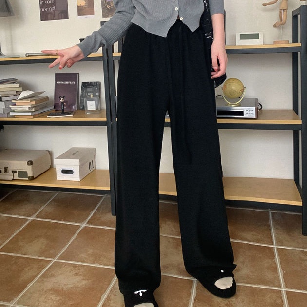 Quần dài SUXI ống rộng lưng cao phối dây rút thời trang mùa thu cho nữ có size lớn