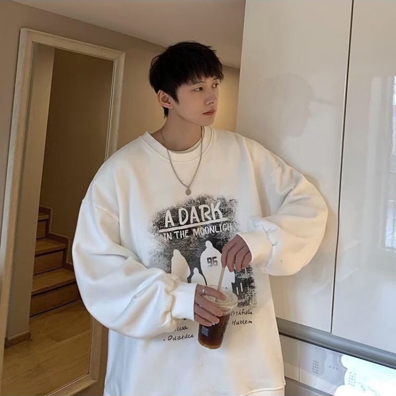 Áo Nỉ Dài Tay Form Rộng In Chữ Phong Cách Hip Hop Đường Phố Hàn Quốc