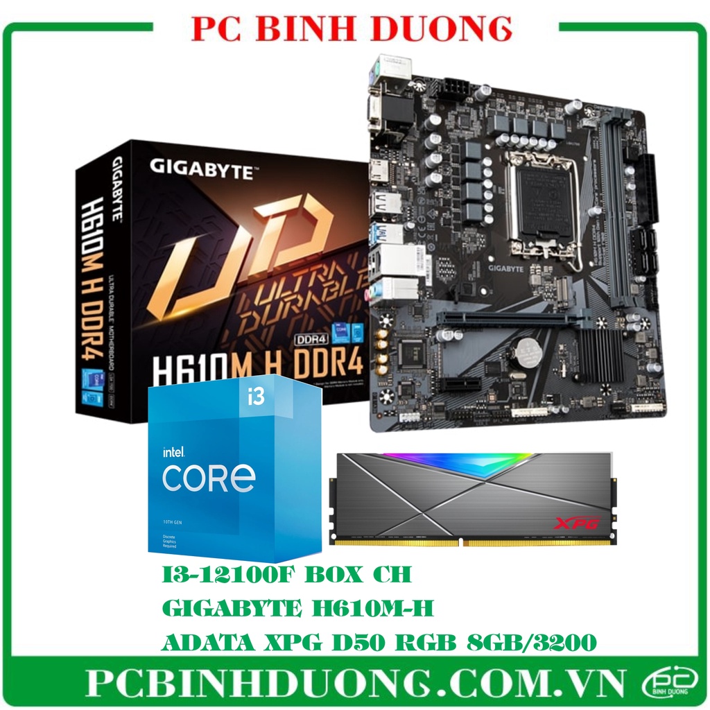 Combo Intel Core I3-12100F Box + H610 + Ram D50 8GB/3200 LED RGB