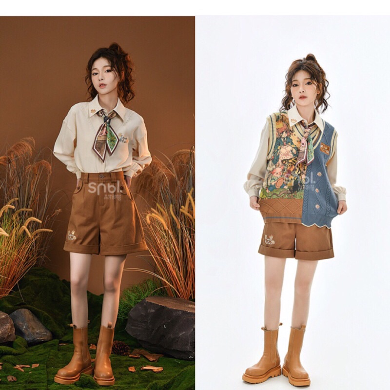 YAS0400-Set quần áo retro mùa thu SNBL