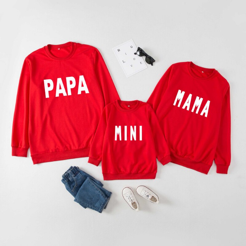 Áo Gia Đình Thu Đông Familylove -Mẫu Gia Đình Thu Đông Sweater In Chữ PAPA, MAMA ,MINI Chất Liệu Nỉ Da Cá Cao Cấp