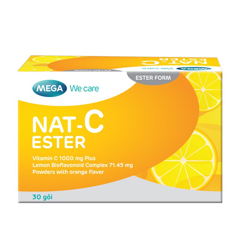Nat C Ester (Mega We Care) - Gói bột pha nước bổ sung Vitamin C 1000mg tăng sức đề kháng, giảm chảy máu chân răng