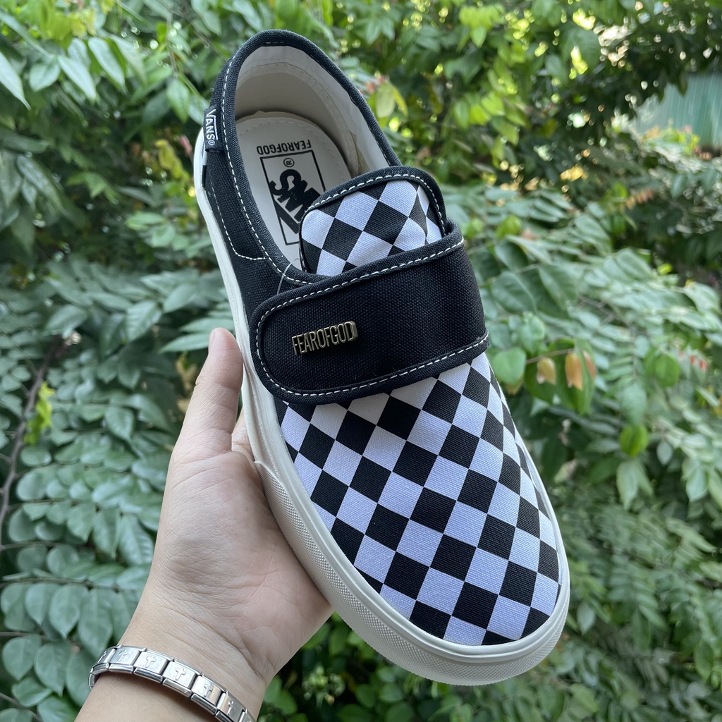 Giày vans slipon fear of god caro hàng 11 full size nam nữ đủ phụ kiện túi hộp màu đen trắng shopchuotxinh