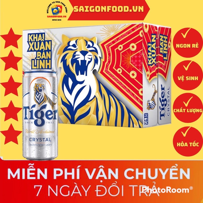 [Sẵn Hàng Hoả Tốc HCM] Thùng 24 Lon Bia Tiger Bạc Crystal 330ml/lon - Bao Bì Xuân