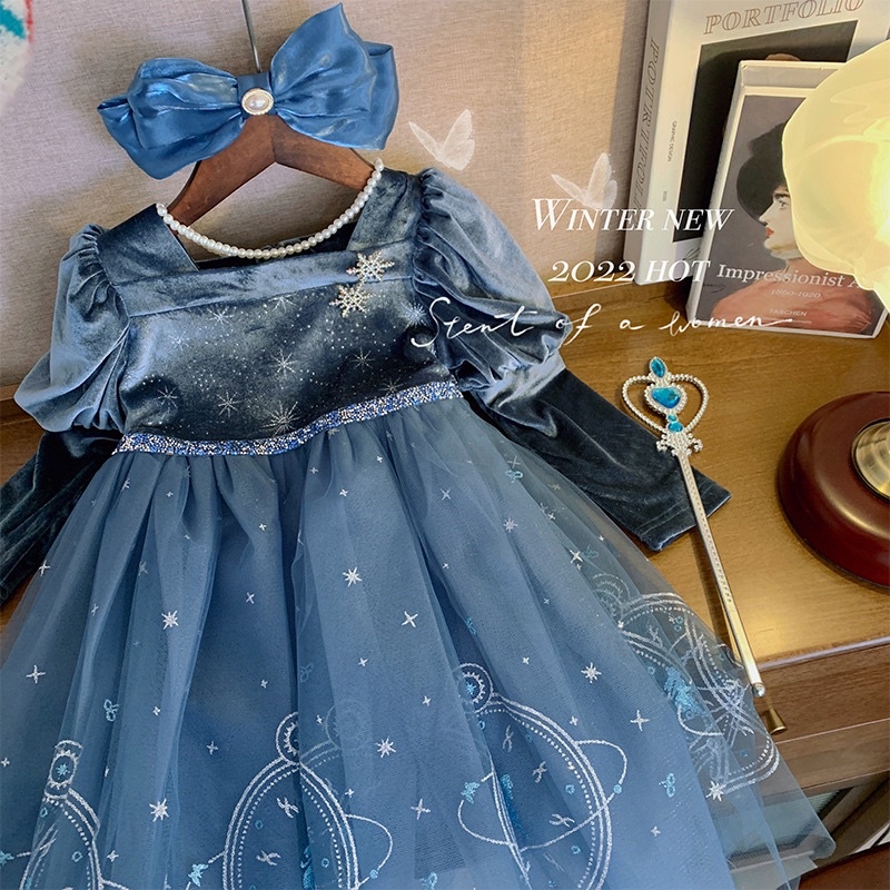 Váy Nhung Cộng Voan Công Chúa Mùa Đông Cho Bé Gái - Áo Choàng Nhung Cao Cấp