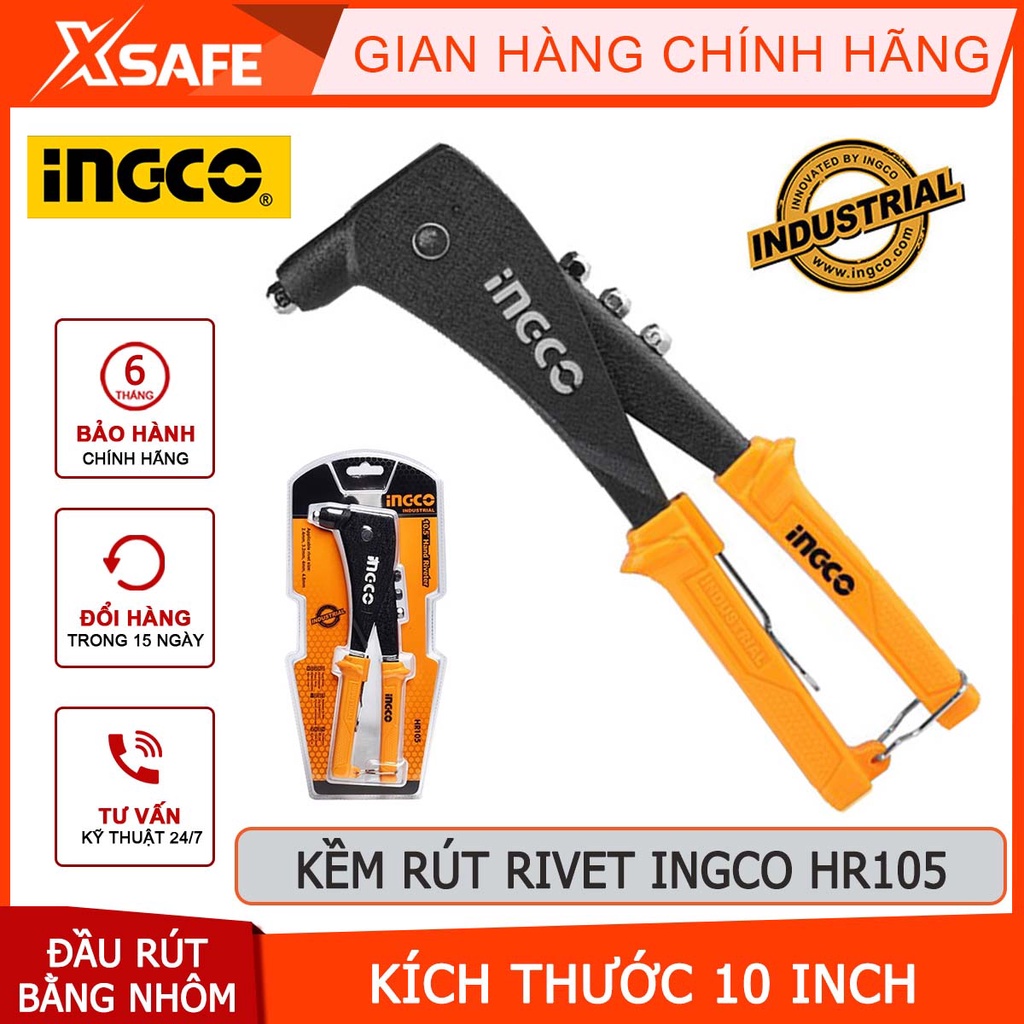 Kìm rút đinh tán chuyên dụng INGCO HR105 10inch, kềm rút rive trợ lực, tay cầm dài, cỡ đinh rút 2.4/3.2/4/4.8mm