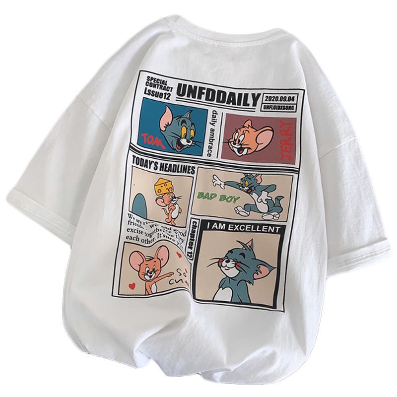 NRVP Áo thun tay ngắn dáng rộng in họa tiết phong cách Hàn Quốc thời trang cho nam và nữ