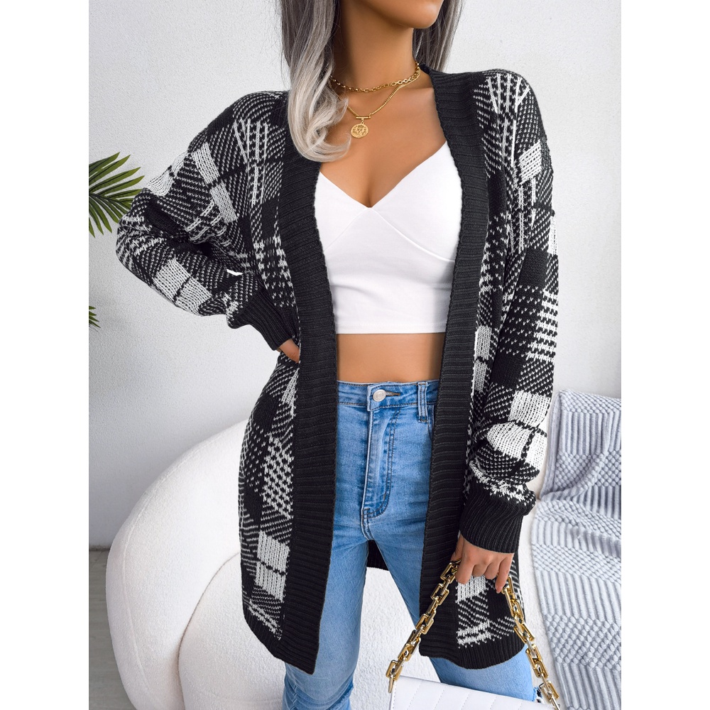 Áo Khoác Cardigan Dệt Kim Tay Dài Họa Tiết Kẻ Sọc Trắng Đen Thời Trang Thu Đông 2022 Cho Nữ