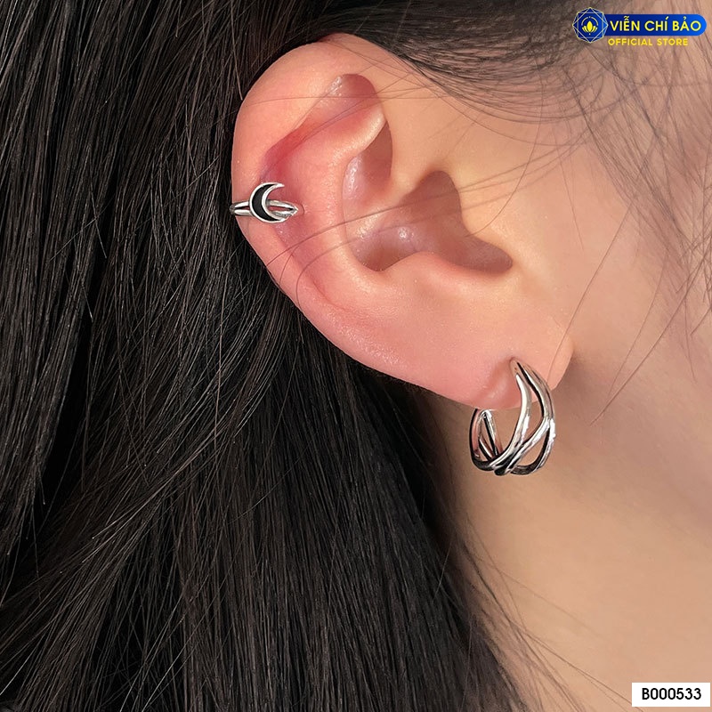 Bông tai bạc nữ dạng vòng, mặt trăng cá tính(Chiếc) chất liệu bạc 925 thời trang phụ kiện trang sức Viễn Chí Bảo B000533