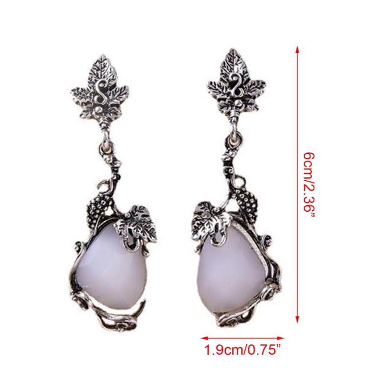 Bông Tai Dáng Dài Hình Giọt Nước Bằng Đá Trắng Chạm Khắc Họa Tiết Lá Phong Phong Cổ Điển Thời Trang Cho Nữ