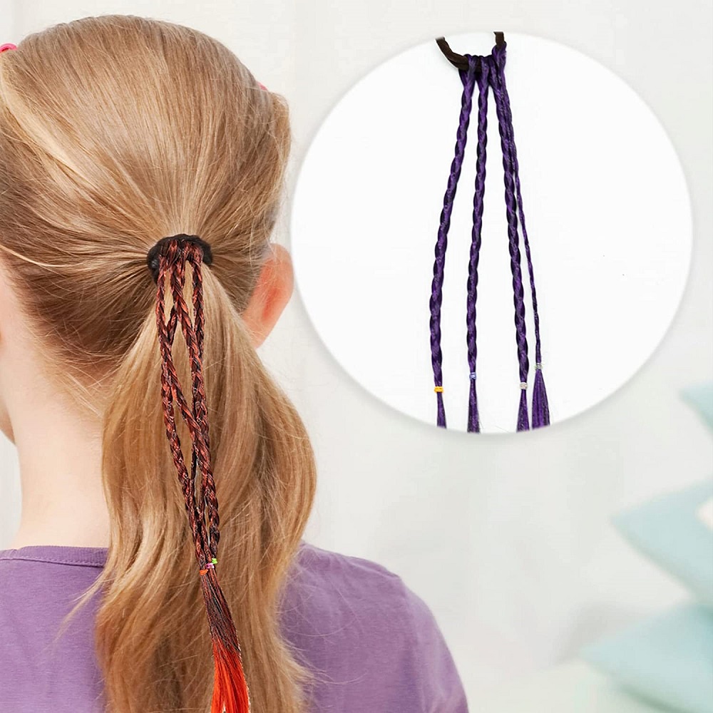 1 Băng Đô Cài Tóc Giả Thắt Bím / Tóc Giả Bằng Cao Su Màu Cầu Vồng Dành Cho Bé Gái