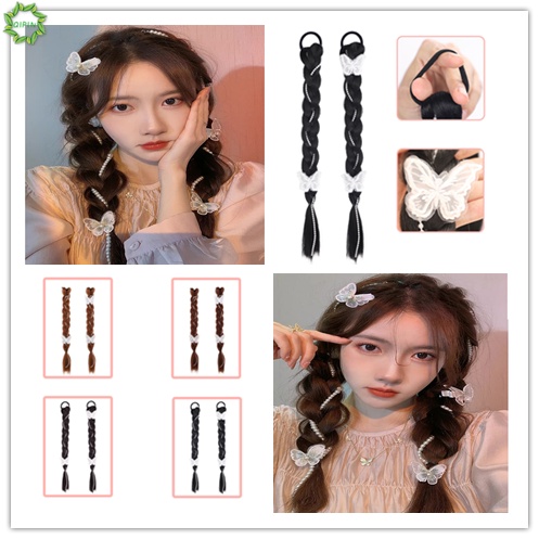1 Tép Tóc Giả Qipin Y2k 40CM Đính Ngọc Trai Hình Bướm Phong Cách Hip hop Cho Nữ