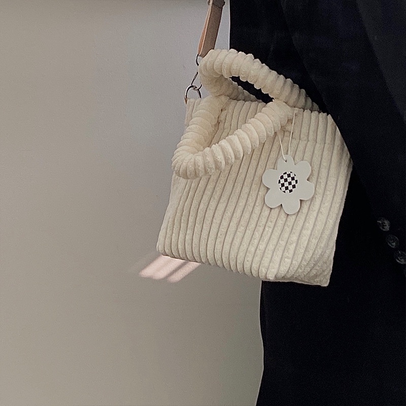 IELGY Túi Đeo Chéo Vải Nhung Kẻ Màu Xanh Dương Dễ Thương Phong Cách Hàn Quốc Cho Bạn Gái