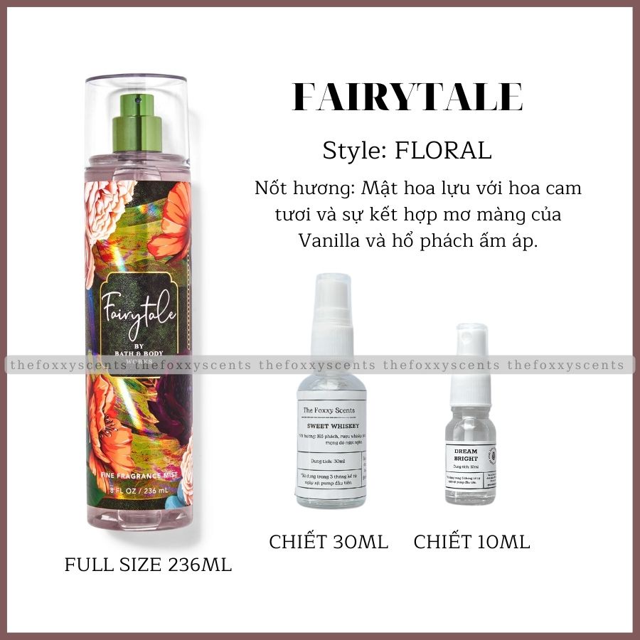 FAIRYTALE Body Mist (Xịt thơm) Chiết Chai thuỷ tinh 10ml / 30ml
