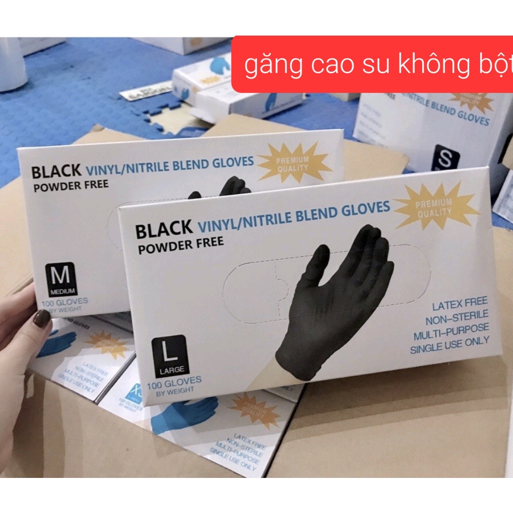 Găng tay cao su không bột màu đen thích hợp cho phun xăm