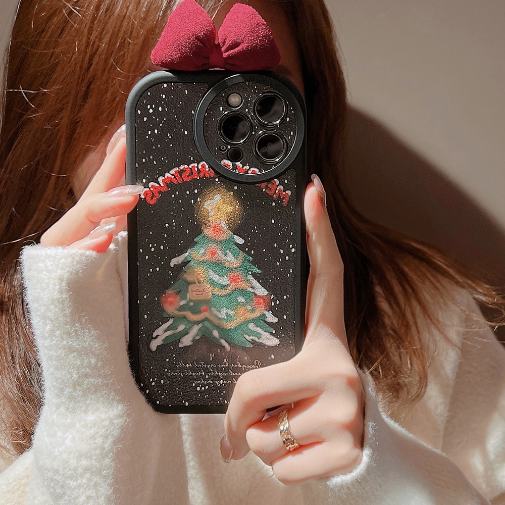 Ốp Điện Thoại Da Hình Cây Thông Giáng Sinh 3D Cho IPhone 14promax 14pro 13promax 12 11 X XS XSMAX