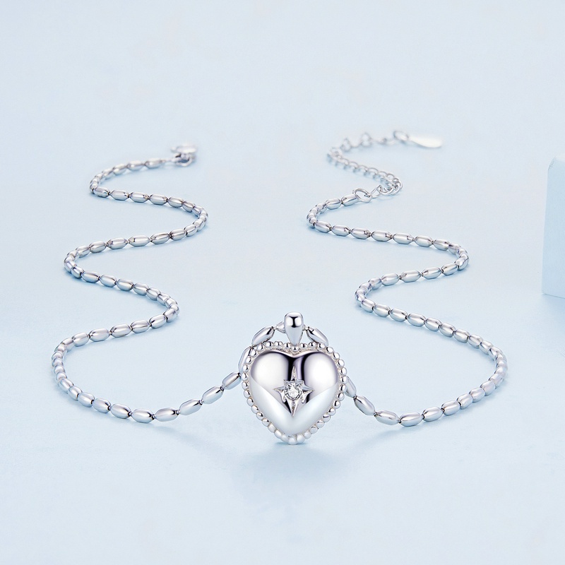 BAMOER Vòng cổ Bạc 925 HìNh TráI Tim KhắC Chữ Millet ThờI Trang Cho Nữ