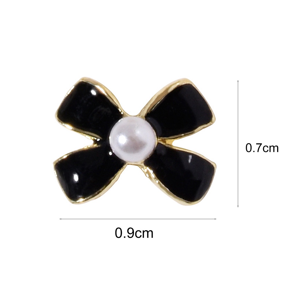 [beautymart] Set 5 Phụ Kiện Trang Trí Móng Tay Hiệu Ứng Ánh Kim Loại Sáng Bóng Hình Nơ Màu Trắng Đen