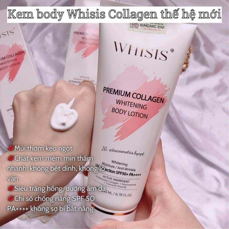 Kem Dưỡng Thể Trắng Da WHISIS Chống Nắng Ngày Đêm - Premium Collagen Whitening Body Lotion 200ml