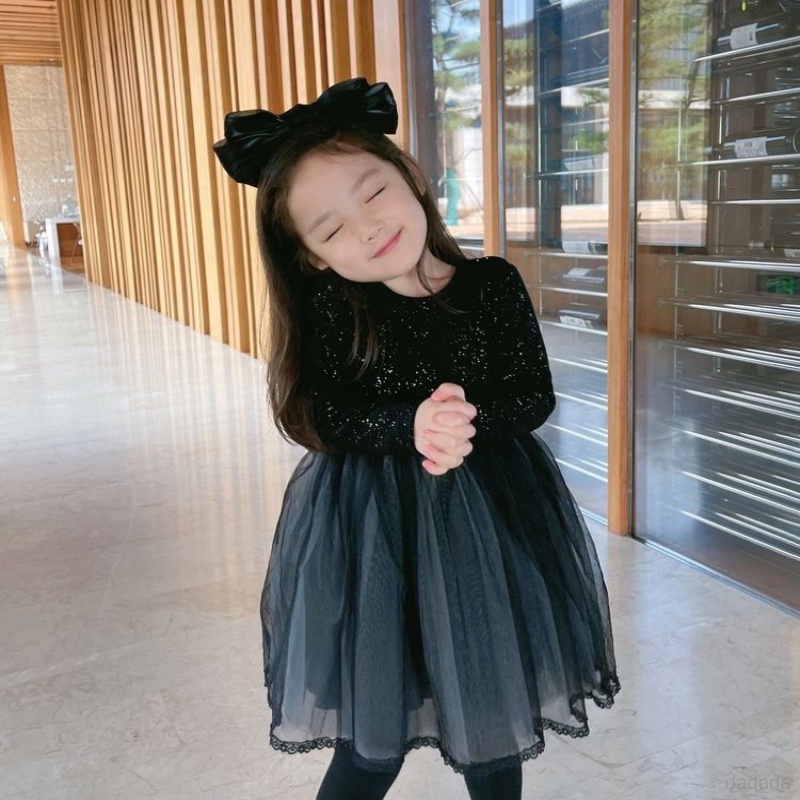 Đầm Tay Dài Phối Lưới Lấp Lánh Thời Trang Xuân Thu