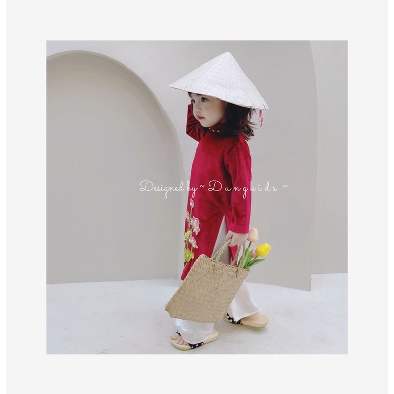 Set áo dài hoa sen nhung siêu hot 2023 size 9-20kg