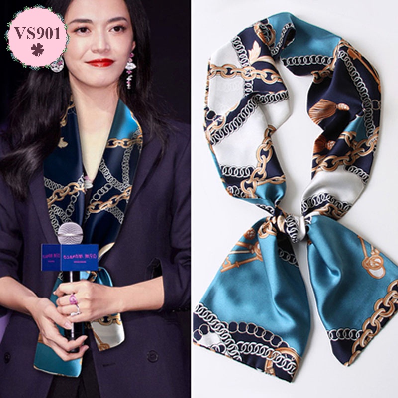 Khăn quàng cổ lụa dài chữ nhật 140x15cm VS901 bản nhỏ satin cao cấp quấn túi choàng nữ đẹp thắt nơ áo sơ mi thời trang