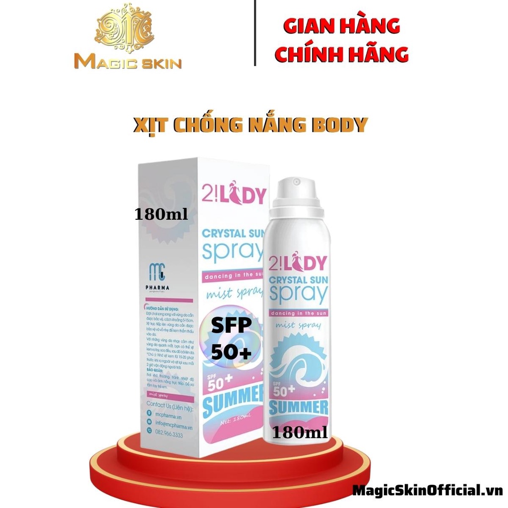 Xịt chống nắng body dưỡng trắng da Magic Skin Crystal Sun Spray 180ml [Chính Hãng]