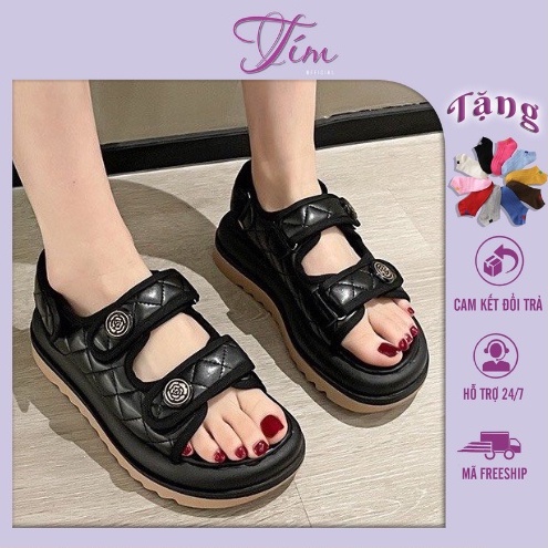Sandal Nữ Trần Trám Hoa Trà cao cấp đế răng cưa 2 Quai Dán 3cm Siêu Nhẹ (hàng loại 1)