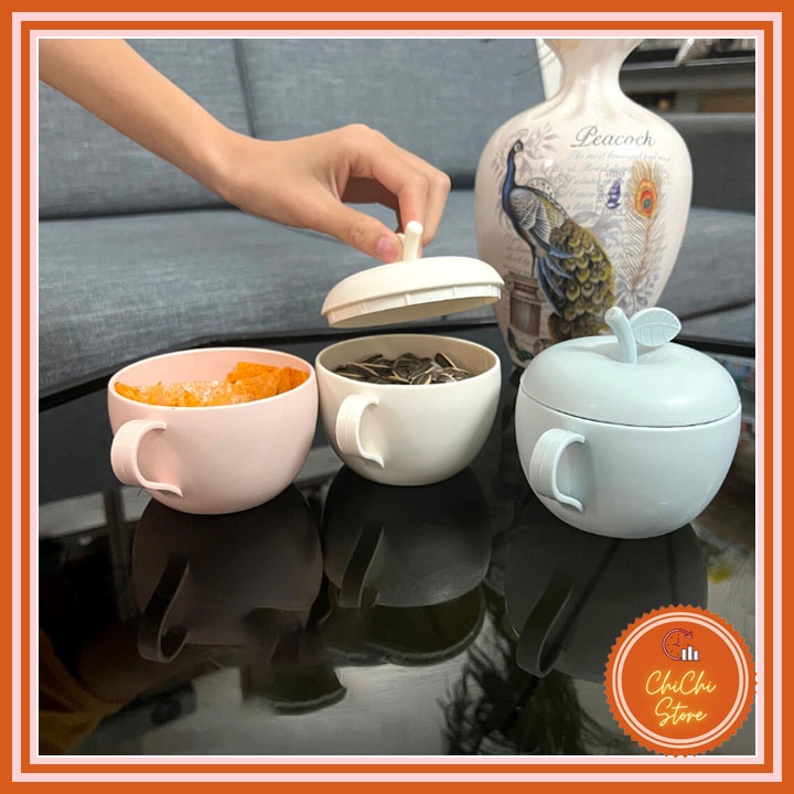 Cốc quả táo có nắp đựng đồ ăn vặt,đựng đồ mứt tết siêu đẹp,Ca quả táo có nắp Việt Nhật 6018_CC888